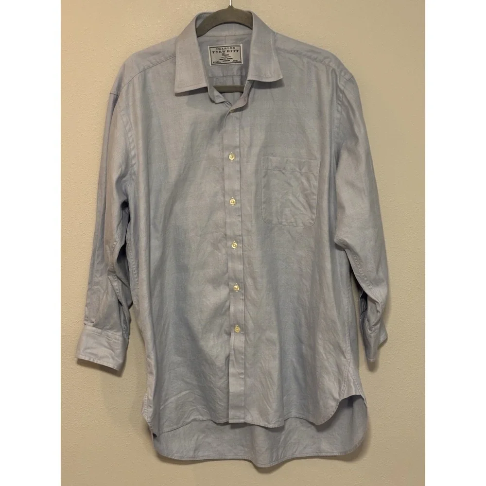 Charles Tyrwhitt‎ Blue Windowpane Dress Shirt Mens 16.5 34 Classic Business
